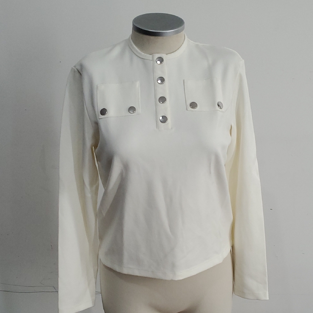 Free With Purchase Stylish Cream Button Down Shirt for Women